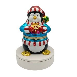 San Francisco Music Box Co Penguin Music Box Hinged Lid Ice Skating Scene Works